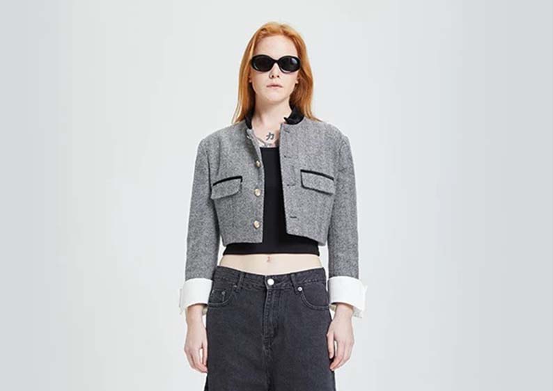 潮牌短款粗花呢夹克