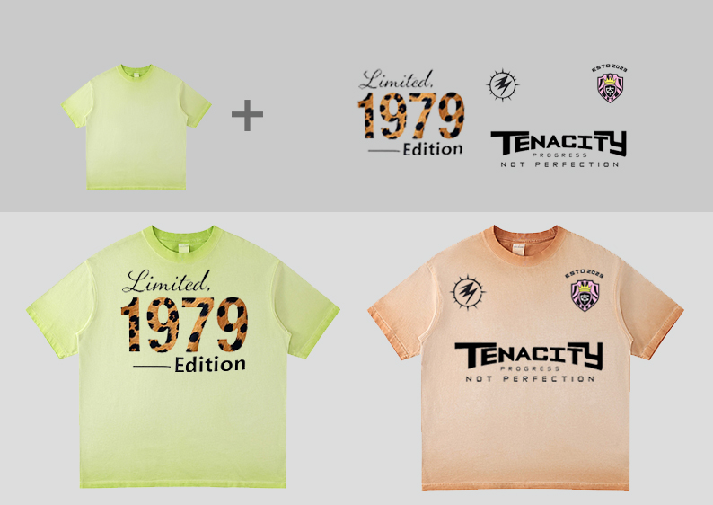 水洗T恤+印绣花图案