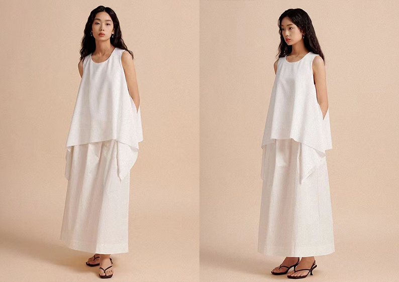 纯白无袖不规则下摆双层背心上衣