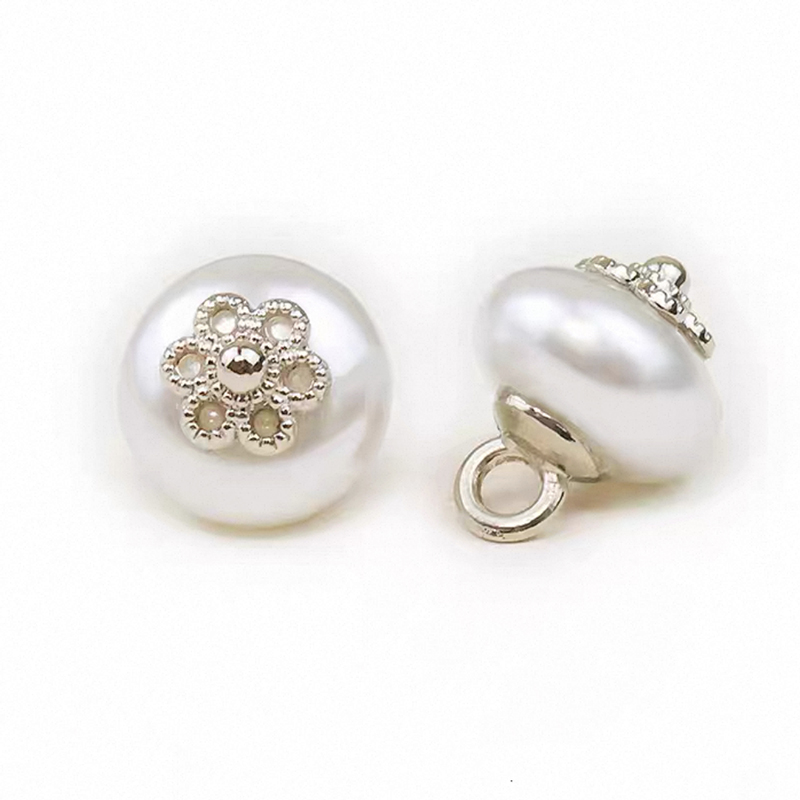 珍珠纽扣圆形扁珠粘金属花托扣子