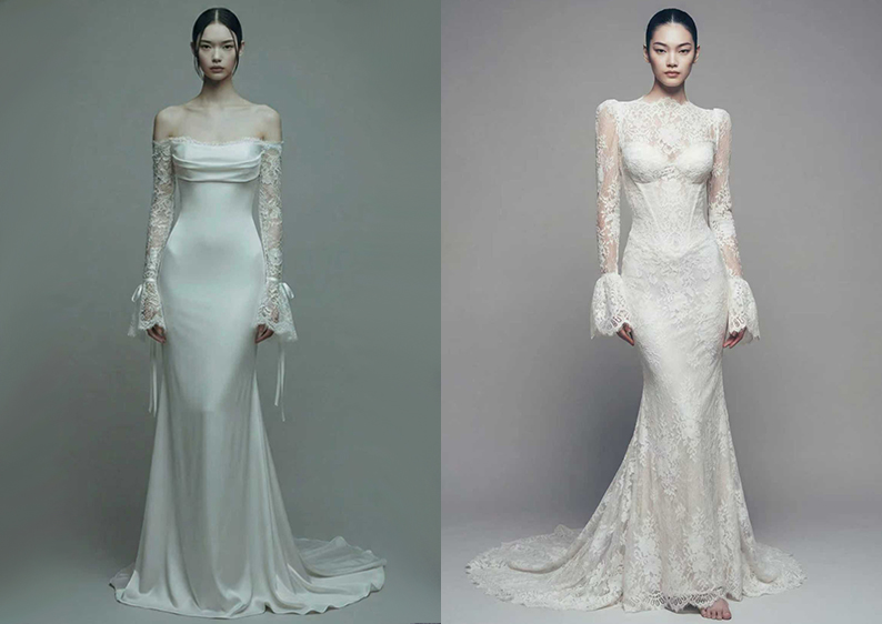 缎面蕾丝婚纱礼服