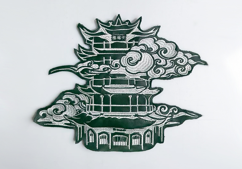 特色地标建筑绣花PU皮平绣图案