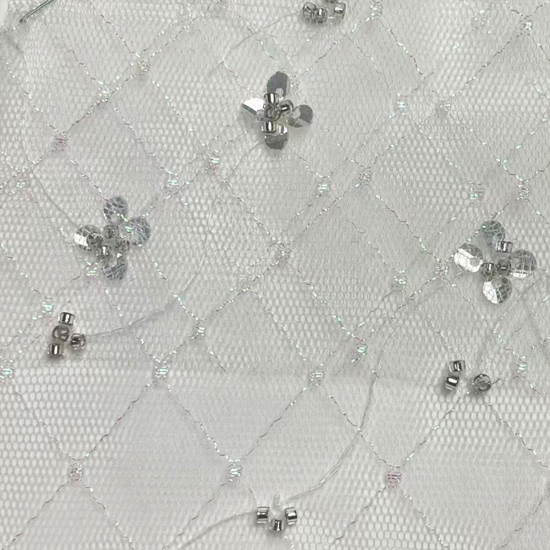 网纱格子菱形立体花型管珠亮片面料