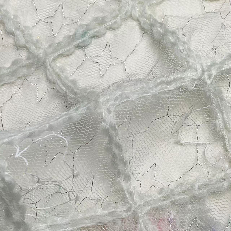 菱形格纹银丝网纱面料