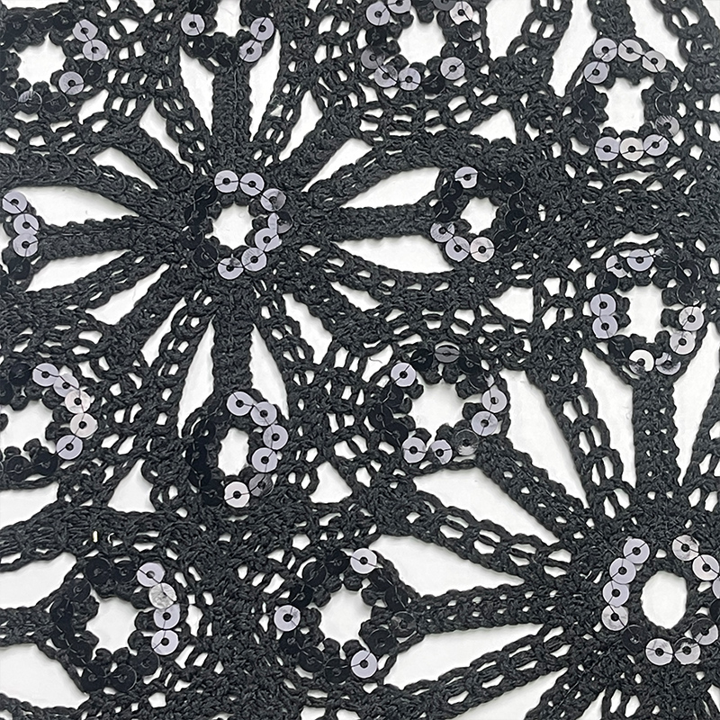 绳线编织花型亮片绣面料