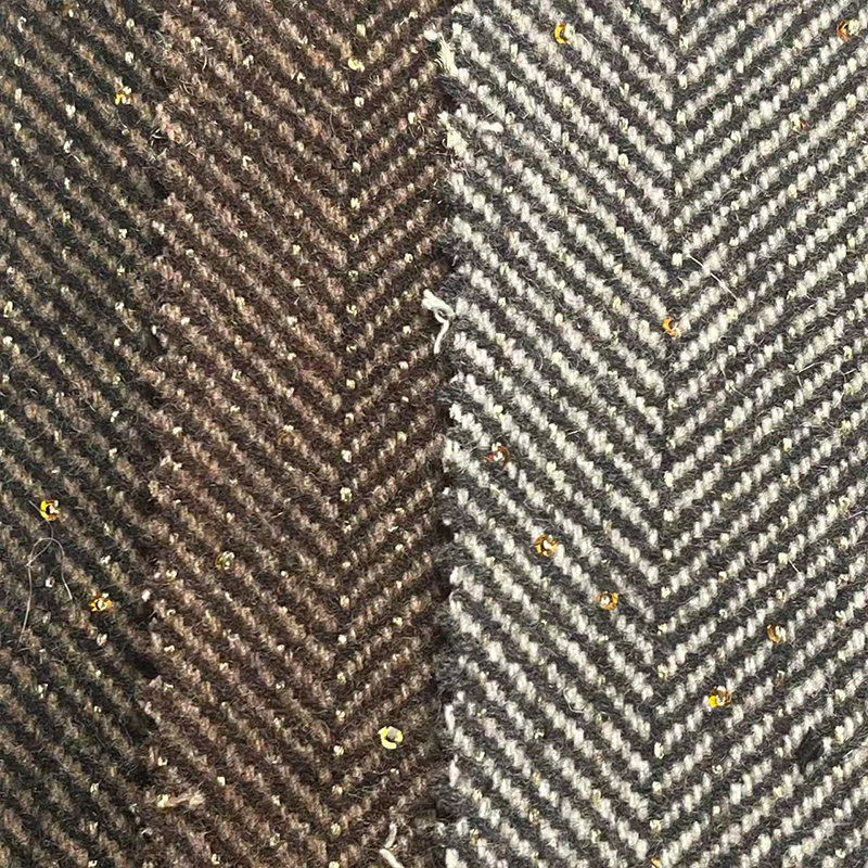 50羊毛混纺人字呢亮片绣毛呢面料